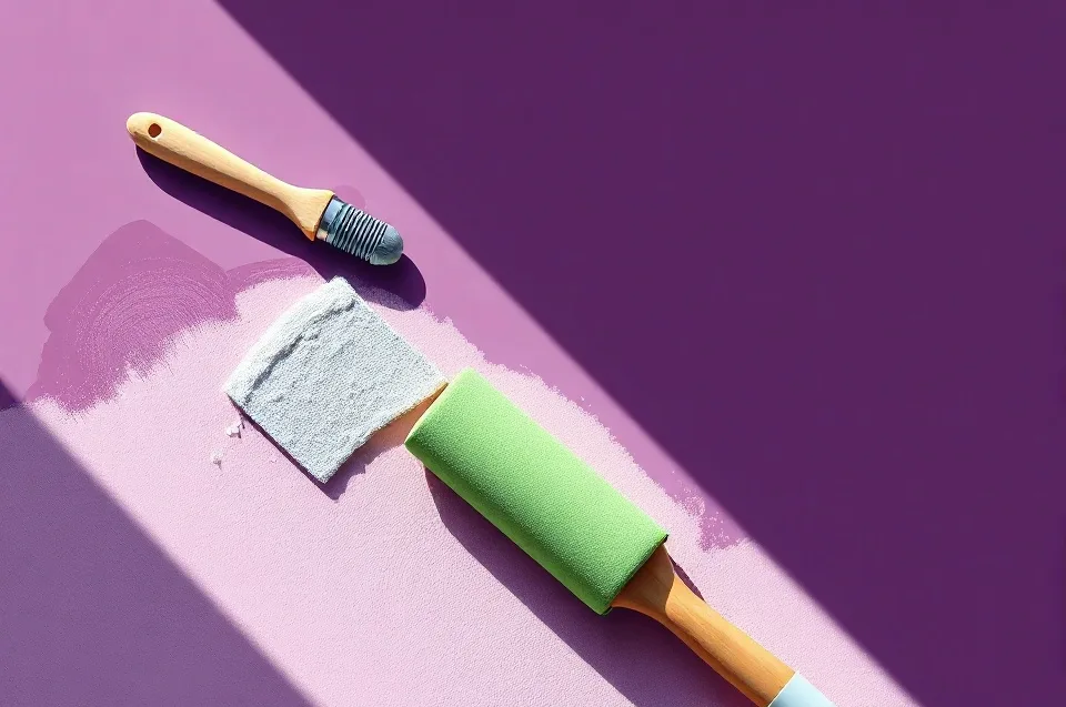 Outils de peinture disposés dans l'ordre des étapes du chantier