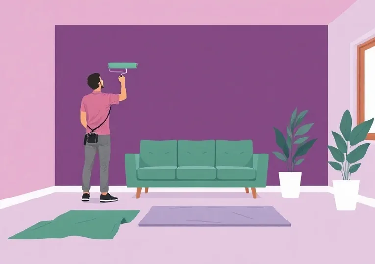 Peintre appliquant la peinture au rouleau sur un mur de salon